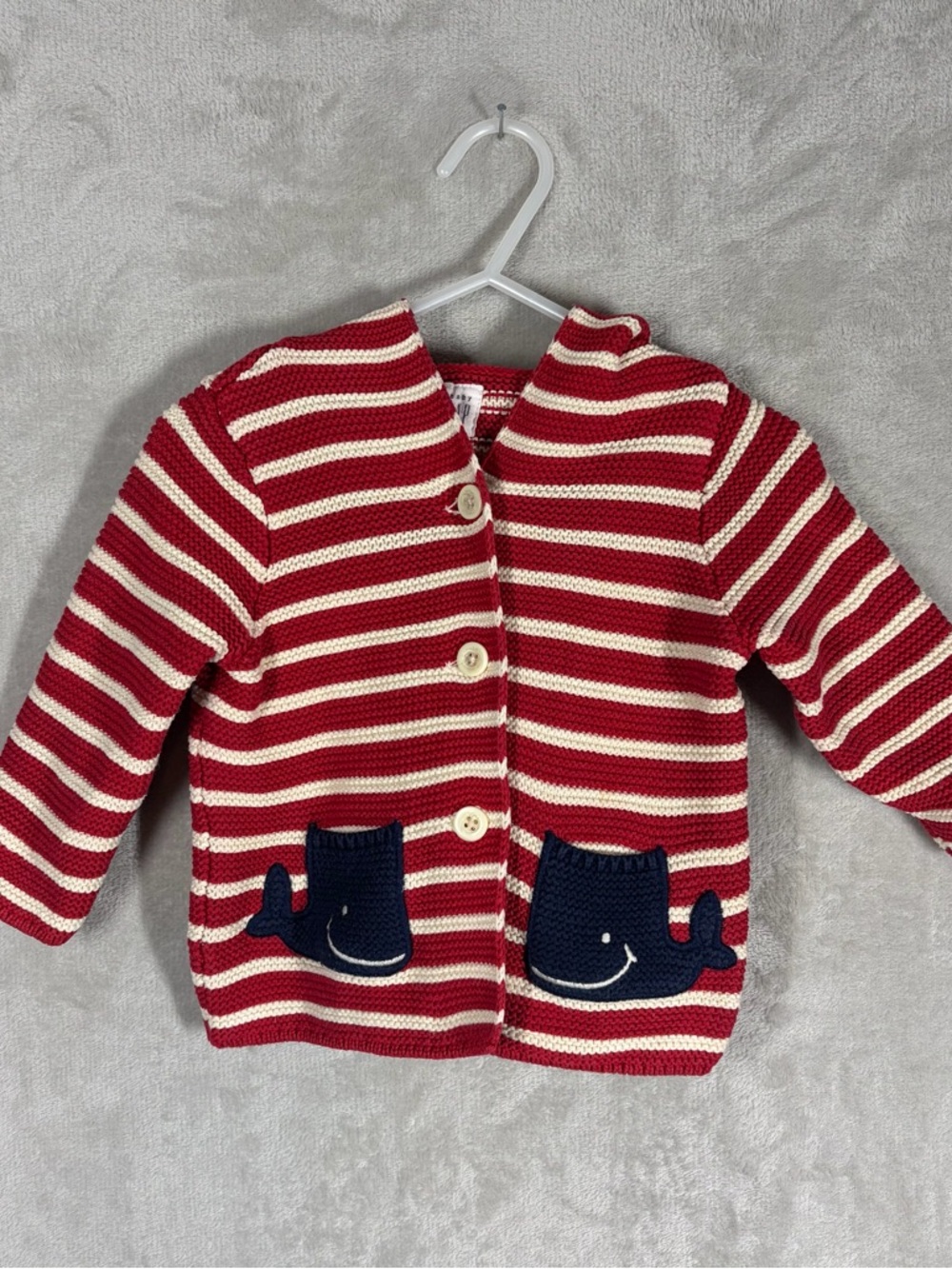 Baby Gap Knit Whale Sweater Size 6-12 M Red Striped Nautical Ocean Animal